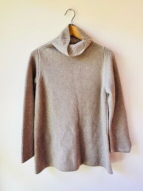 Thickest Coziest Cashmere Donna Karan Taupe Ribbed Roomy Turtleneck Sweater 8
